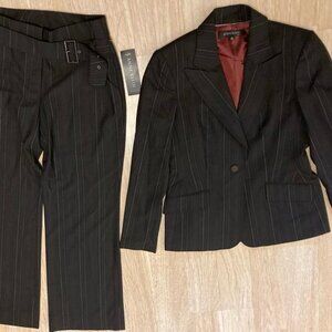 NWT‎ MSRP $380 Anne Klein Suit Coat Blazer Jacket & Pants Size 4P Brown Striped